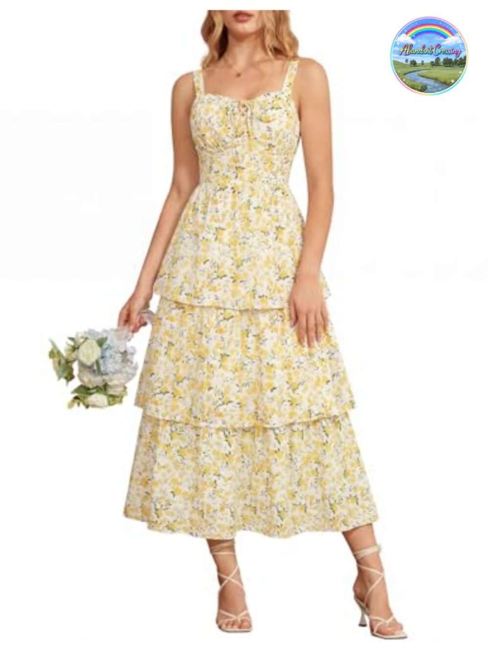 Floral Corset Dress Women's Summer Wedding Guest Tiered Hem Lace-Up